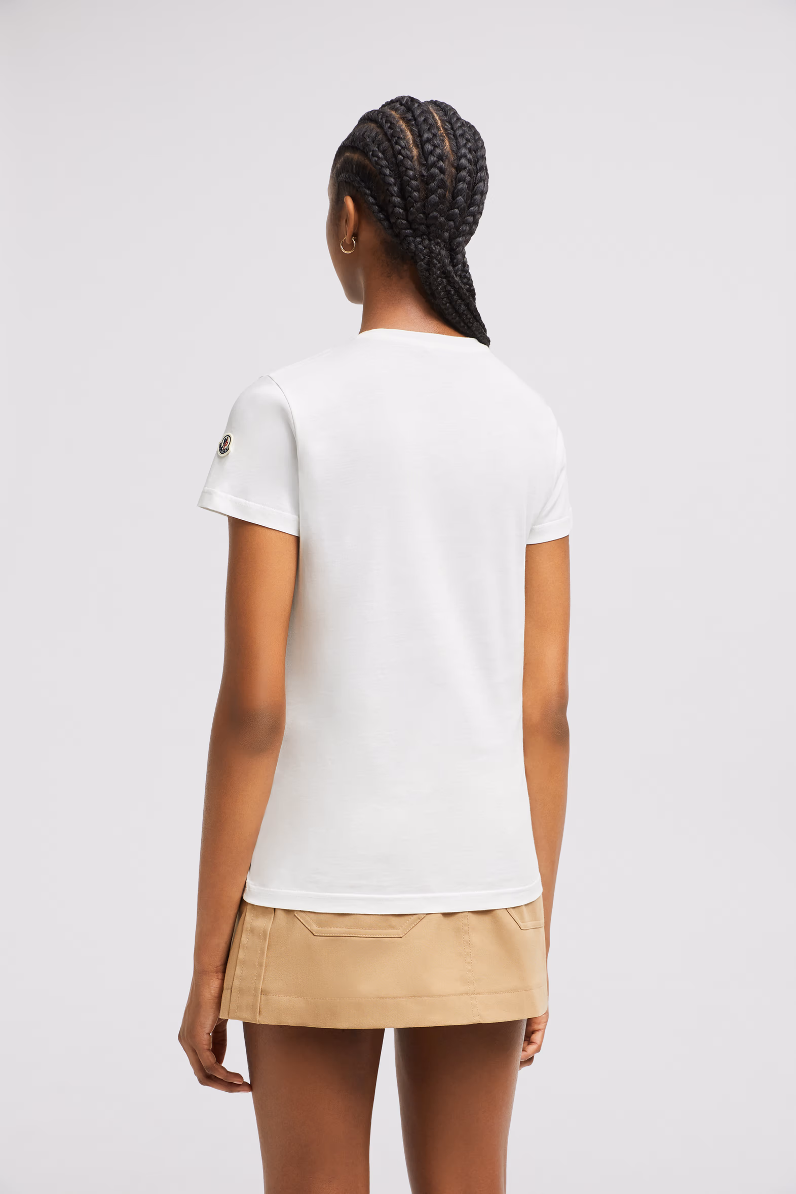 Camiseta de jersey de algodón con parche con logotipo Mujer Blanco Roto Moncler 5